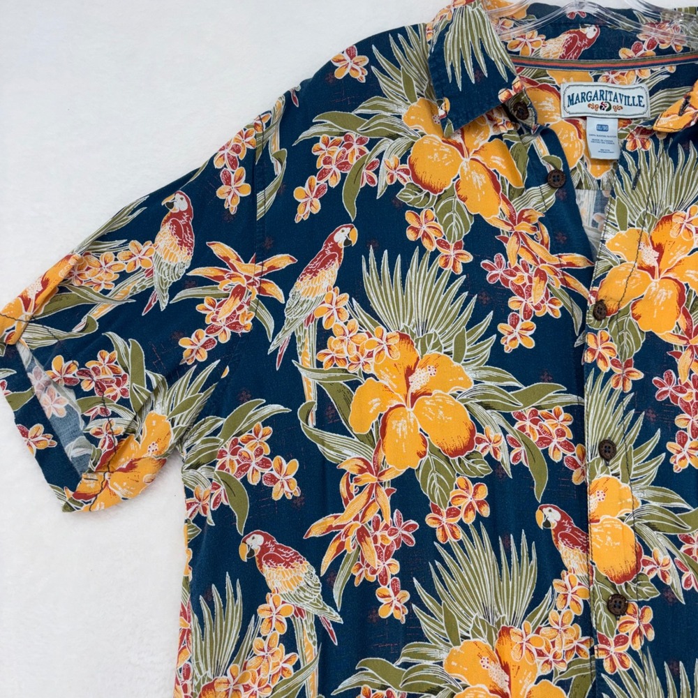 Margaritaville Mens XL Rayon Tropical Parrot Hibiscus Floral Button Down Shirt - Picture 4 of 12